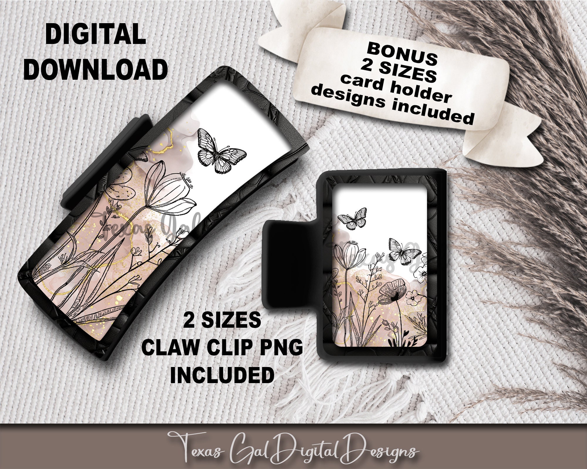 Minimalist Hair Clip Sublimation, Large Small Hair Claw PNG, Hair Clip Sublimation Design, Digital Download