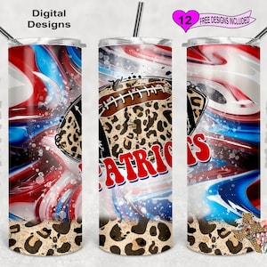 Football Patriots Tumbler Wrap, Red White Blue Tumbler, Watercolor Tumbler Wrap, 20 oz Skinny Tumbler Sublimation Design, Seamless Pattern