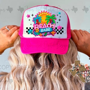 Beach Babe Retro Faux Hat Patch PNG, Trucker Hat Patch Png, Faux Embroidery Hat Patch, Hat Patch PNG, Trendy PNG, Hat Bar, Digital Download