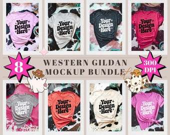Western Flat Lay Mockup Bundle, Gildan T-shirt Mockups, Gildan Short Sleeve Mockups, Flat lay Tee Mockups, Trendy Mockups, Digital Download