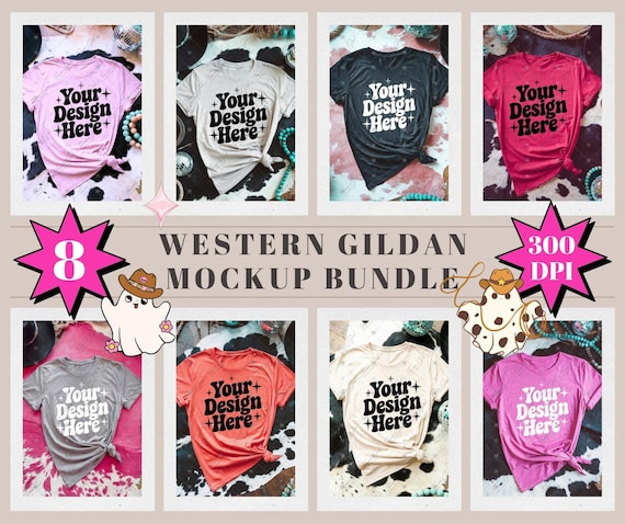 Western Flat Lay Mockup Bundle, Gildan T-shirt Mockups, Gildan Short Sleeve Mockups, Flat lay Tee Mockups, Trendy Mockups, Digital Download