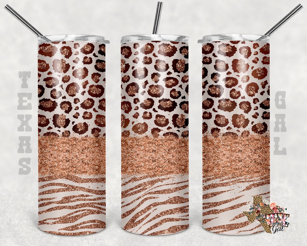 20 Oz Skinny Tumbler Rose Gold Leopard Zebra Glitter Sublimation Design ...
