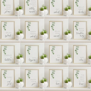 Stunning Bathroom Prints Botanical Eucalyptus FINE ART Pictures in a Minimalist Style