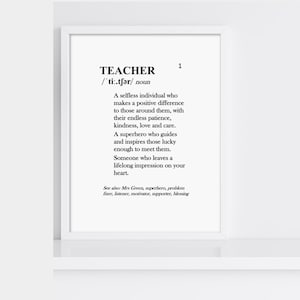 Impresión personalizada con frase de diccionario para profesores. Regala algo especial: profesor, asistente, personal escolar, fin de curso.