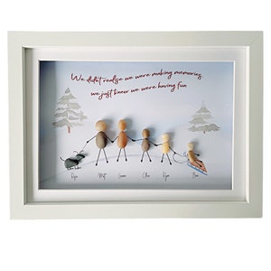 Pebble Art Family Personalised Christmas Gift Winter Snow Picture Customised Print Framed Stone. Mum Dad Family Friend Auntie Gran Nan Gift