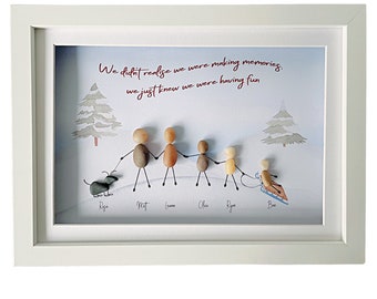 Pebble Art Family Personalised Christmas Gift Winter Snow Picture Customised Print Framed Stone. Mum Dad Family Friend Auntie Gran Nan Gift