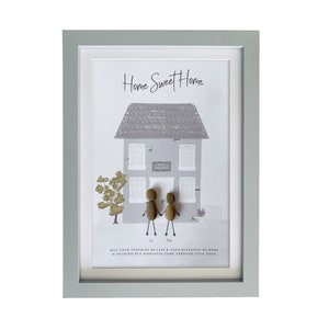 Pebble Picture Frame & Personalised Art House. Customise Perfect gift, all occasions. New Home, Christmas, birth, birthday, housewarming