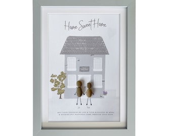 Pebble Picture Frame & Personalised Art House. Customise Perfect gift, all occasions. New Home, Christmas, birth, birthday, housewarming