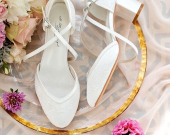 Bridal lace shoes, Wedding shoes for bride, Ivory Floral Lace Wedding Shoes, Handmade Bridal Shoes