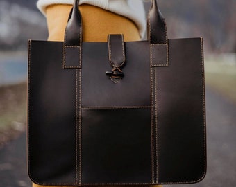 Genuine leather tote bag, Chocolate brown bag, Handmade handbag, Shopper bag,