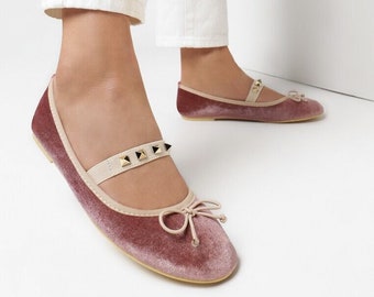 Velvet Mary Jane Shoes Dark Blush - Mujer Mary Janes - Velvet Flats