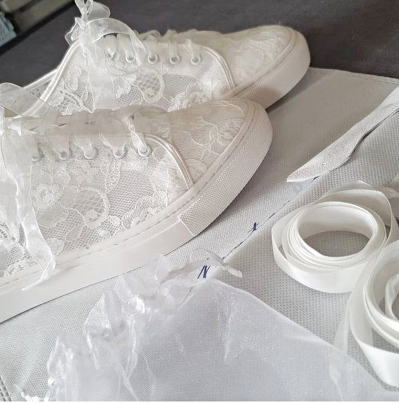 Baskets de mariée en dentelle, chaussures de mariée en dentelle, chaussures de mariage pour la mariée image 10