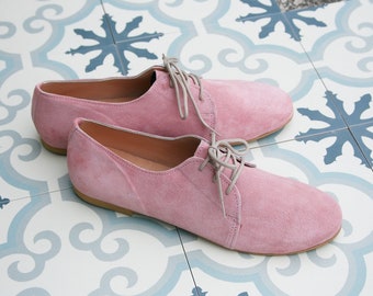 Suede Leather Oxford Women Shoes,  Flats Handmade, Comfortable Flats, Leather flat shoes, Soft leather oxfords