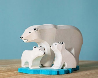 SET wooden Polar Bears & Ice Floe -  Waldorf Animals - Arctic Bears