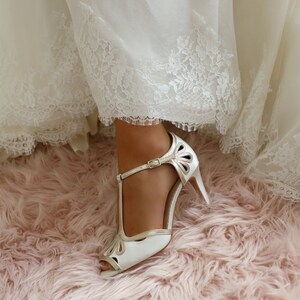 Bridal Shoes Sophie Ivory Satin and Gold Shimmer T-Bar Shoes, Dress shoes, Evening shoes image 3