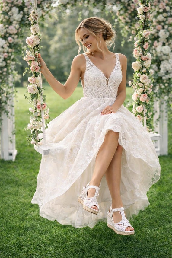 Wedding Sundress With Wedges Wedge Wedding Shoes Height 10 Cm, Bridal  Espadrilles, Wedding Boho