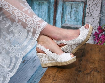 Wedge Hochzeitsschuhe - Höhe 7,5 cm, Braut Espadrilles, Hochzeit Boho