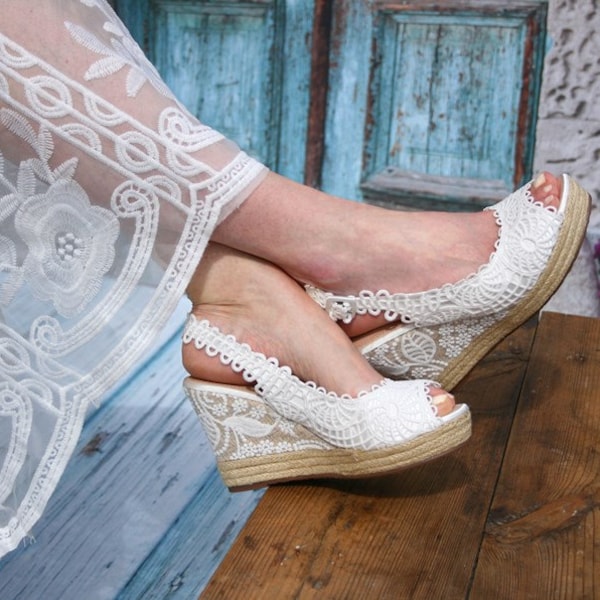 Wedge Wedding Shoes - Height 7,5 cm, Bridal Espadrilles, Wedding Boho