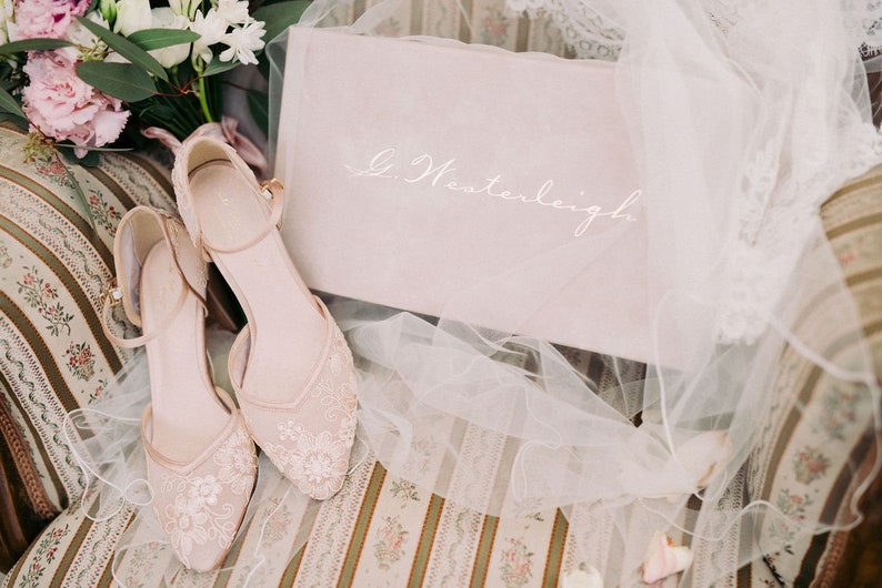 Lace shoes, Wedding shoes for bride, Bridesmaids shoes, Nude Floral Lace Shoes, Handmade Bridal Shoes, image 2