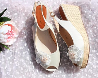 Wedding espadrilles, Wedding Boho, Wedge wedding shoes, Satin Espadrilles