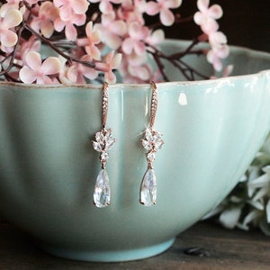 Roségold Hochzeitsschmuck, Rosegold Braut Ohrringe, Zirkonia Ohrringe Roségold, Brautjungfer Geschenk Ohrringe, Rosegold Ohrringe
