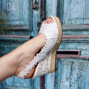 Wedge Hochzeitsschuhe Höhe 10 cm, Braut Espadrilles, Hochzeit Boho Bild 4