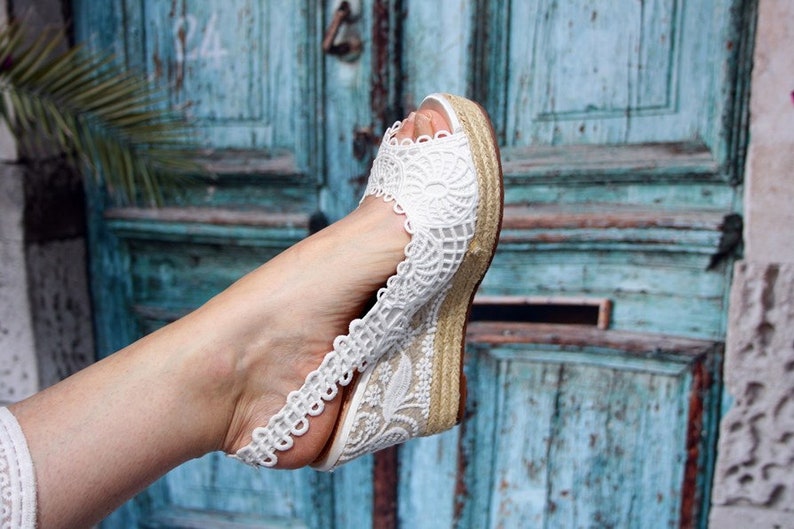 Wedge Hochzeitsschuhe Höhe 10 cm, Braut Espadrilles, Hochzeit Boho Bild 4