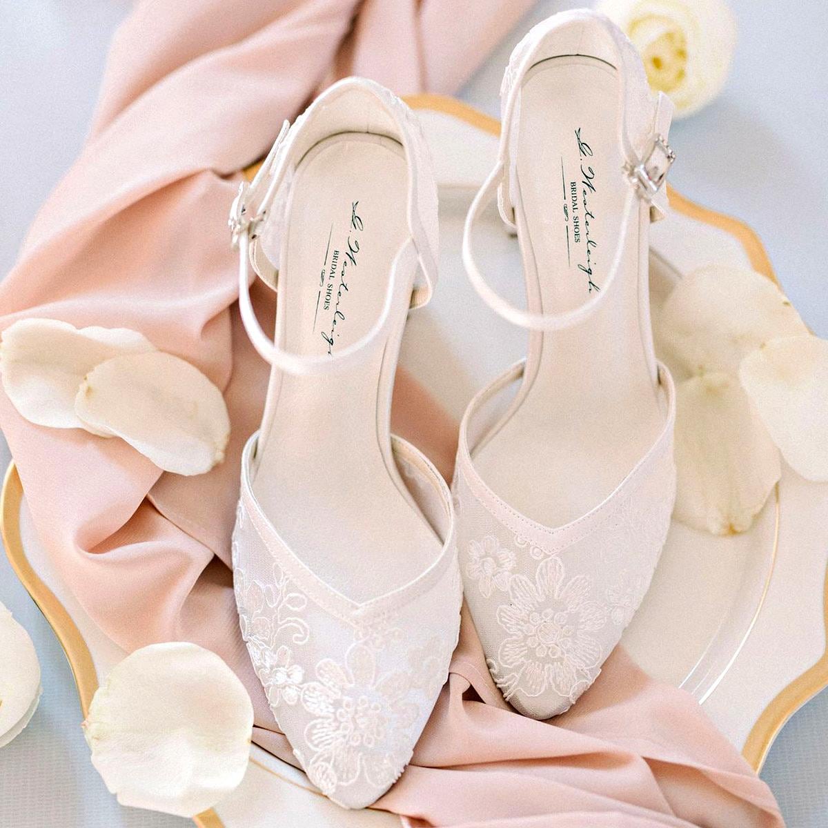 Bridal lace shoes, Wedding shoes for bride, Ivory Floral Lace Wedding…
