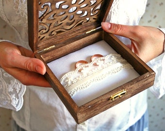 Rustikale Hochzeit Ring Box mit Ornementen