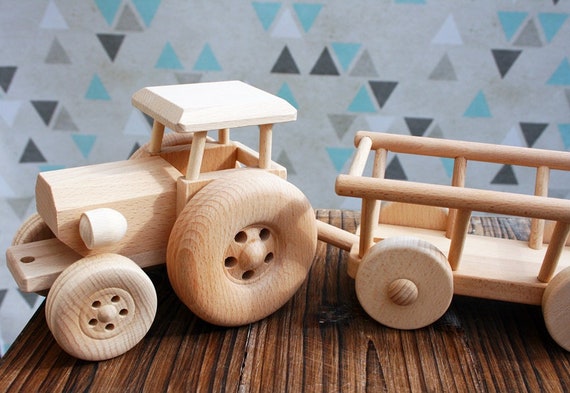 natuurlijk Herdenkings materiaal Grote houten tractor & aanhanger houten speelgoed - Etsy Nederland