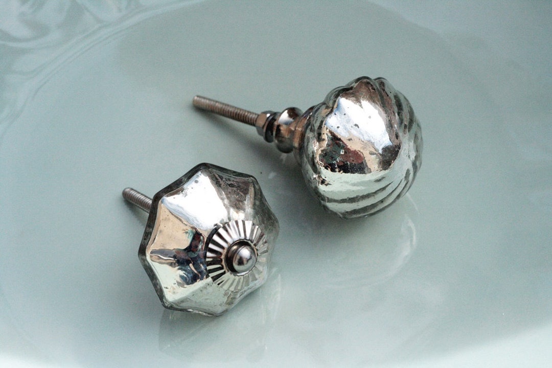 Silver Mirrored Glass Knobs Knobs / Drawer Pulls Etsy