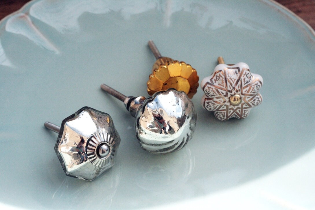 Silver Mirrored Glass Knobs Knobs / Drawer Pulls Etsy