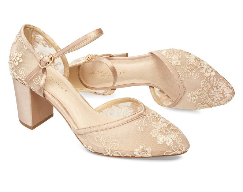 Lace shoes, Wedding shoes for bride, Bridesmaids shoes, Nude Floral Lace Shoes, Handmade Bridal Shoes, image 4
