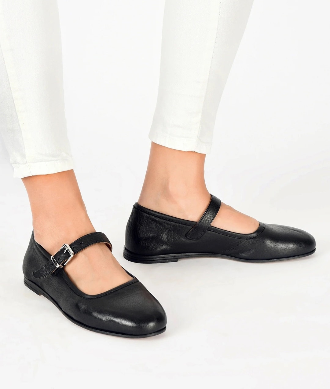 Ballerinas Leather Black , Ankle Strap Ballet Pumps, Leather Mary Jane ...