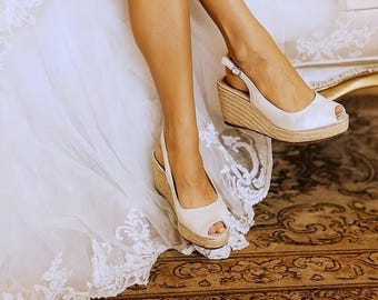 Wedding espadrilles, Wedding Boho, Wedge wedding shoes, Satin Espadrilles