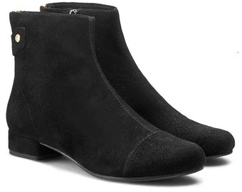 Black suede leather ankle boots - size 42