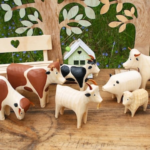 Set ( 9 pieces ) Wooden Farm Animals, Hand carved, Wooden toys, Handmade toys, Kids gift, Eco-friendly toys, Waldorf toys, Montessori