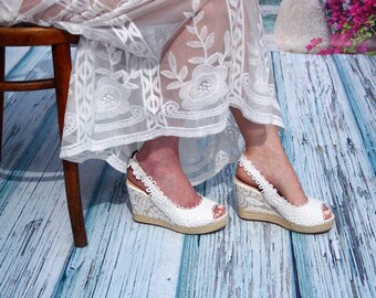 Wedge Wedding Shoes Height 7,5 Cm, Bridal Espadrilles