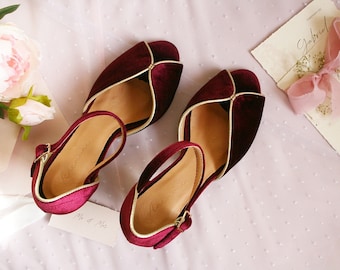 Plum Wine Shoes – NICOLE, bruidsschoenen, avond fluwelen schoenen, leer en fluwelen schoenen,