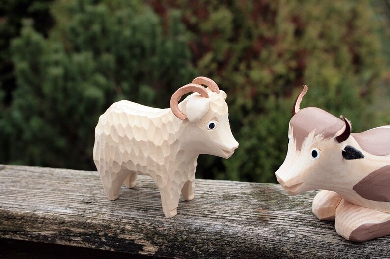 Two Carved Farm Animals Hand Carved Wooden Toys Handmade Etsy