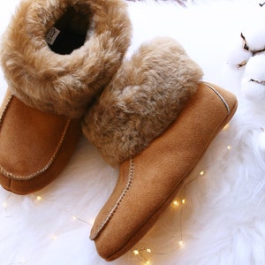 Sheepskin Slippers - Chestnut, Handmade slippers, Natural sheepskin slippers