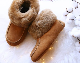 Sheepskin Slippers - Chestnut, Handmade slippers, Natural sheepskin slippers