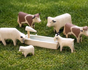 Set ( 7 pieces ) Wooden Farm Animals, Hand carved, Wooden toys, Handmade toys, Kids gift, Eco-friendly toys, Waldorf toys, Montessori