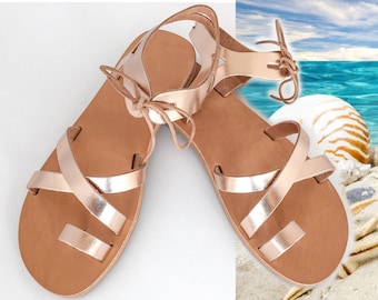 Genuine Greek leather Sandals, Gladiator Sandals, Greek Leather Sandals, Women Rose Gold Sandals, Handmade  Greek Sandals, Wedding Sandales