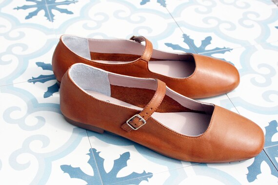 Mary Jane Shoes Mujer Bailarinas planas de cuero Zapatos | Etsy España