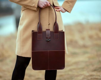 Genuine leather tote bag, Chocolate brown bag, Handmade handbag, Shopper bag,