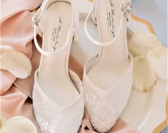 Chaussures de mariée en dentelle, chaussures de mariage pour la mariée, chaussures de mariage en dentelle florale ivoire, chaussures de mariée faites main