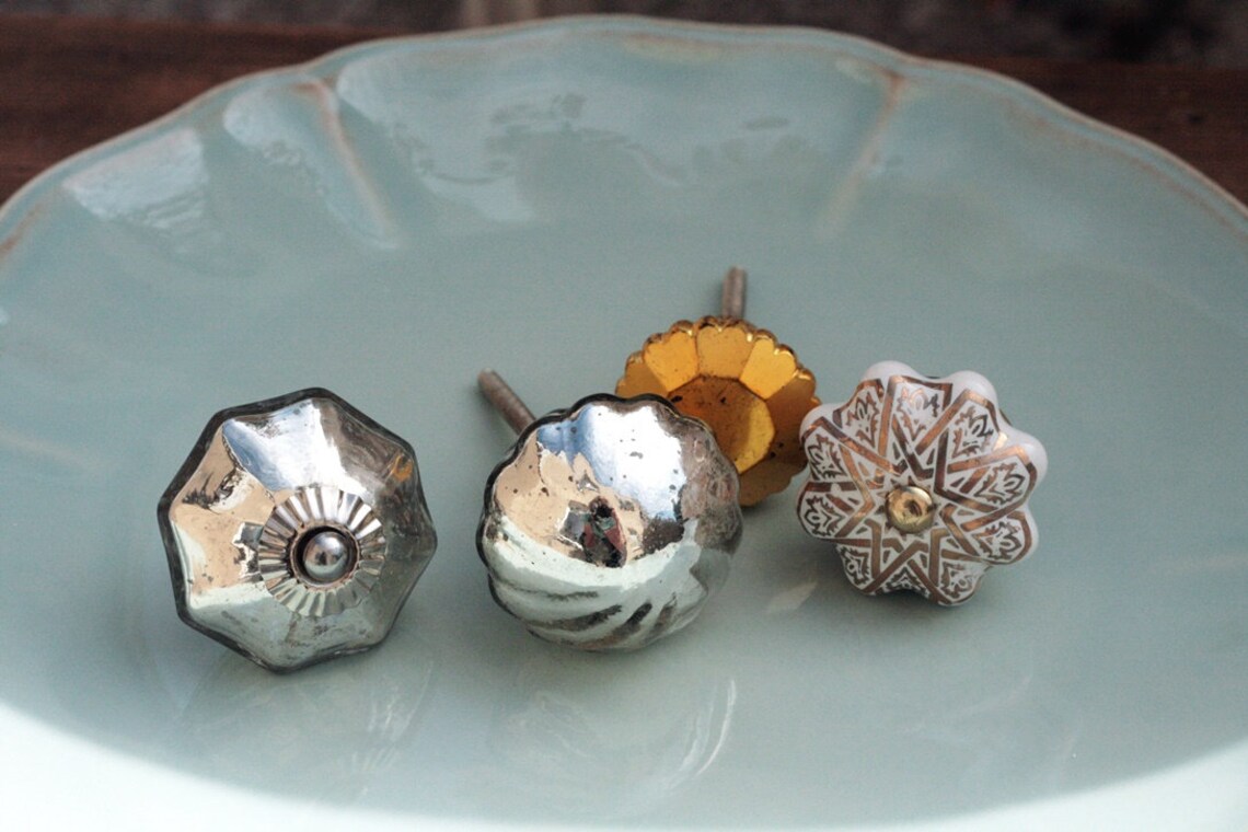 Silver Mirrored Glass Knobs Knobs / Drawer Pulls Etsy