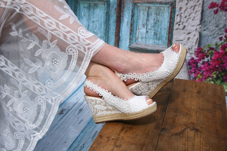 Wedge Hochzeitsschuhe Höhe 10 cm, Braut Espadrilles, Hochzeit Boho Bild 1