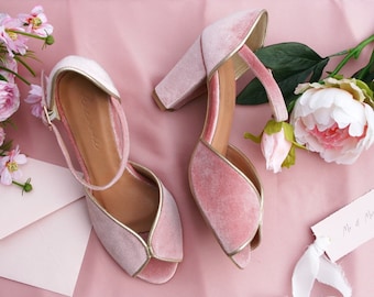 Blush Pink Shoes – CHLOE , Bridal Shoes, Evening Velvet Shoes, Leather and Velvet Shoes,